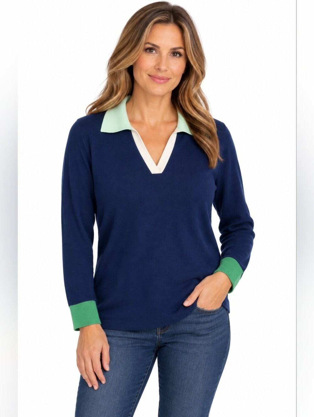 Croft&Barrow Women's College Sweater Long Sleeve Blue Green Color Cotton Blnd 0X